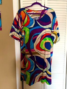 Jams World Multicolor Abstract Dress - Blue, Purple, Green, Red, Yellow, Blue.